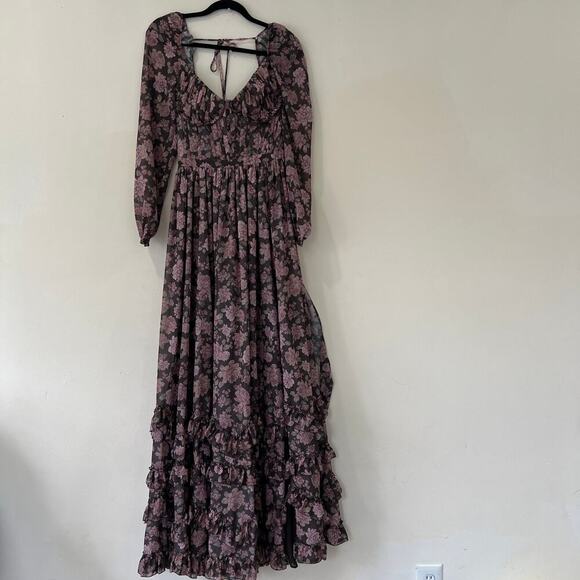 Anthropologie X V. Chapman Carmella Corset Side-Slit Chiffon Maxi Dress Size 8 - Picture 5 of 11